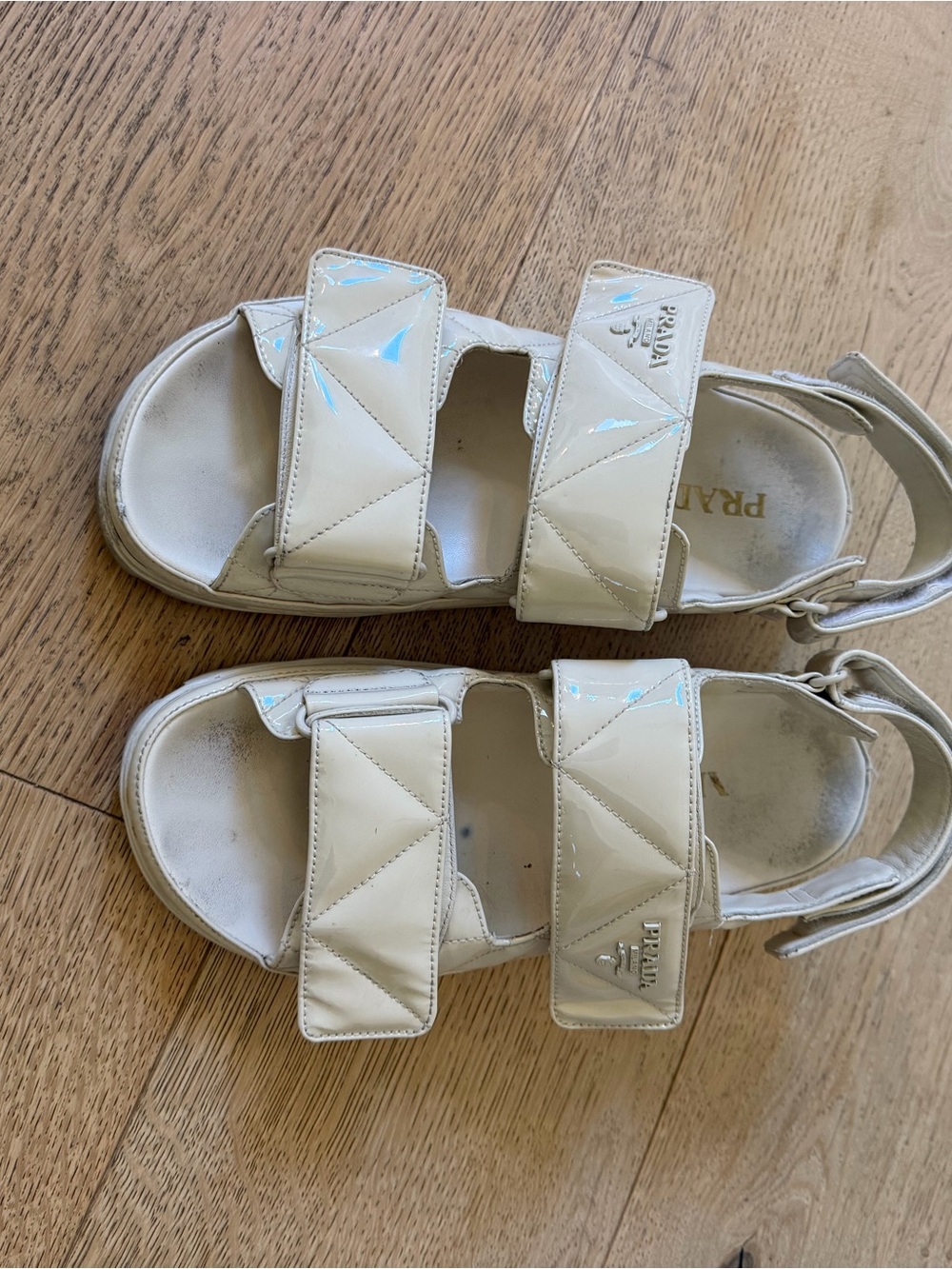 Prada Cream Quilted Strap Sandals - Picture 2 of 7